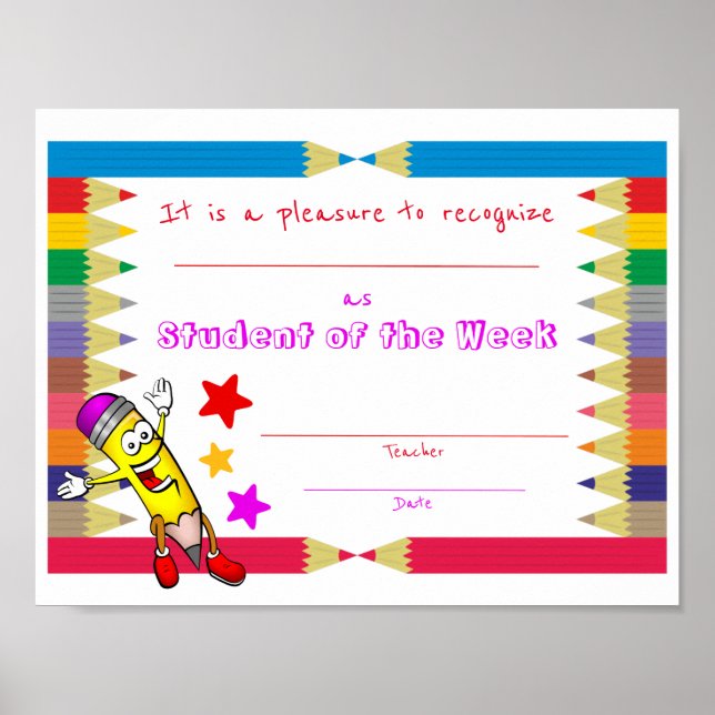 Printable Student of the Week Certificate for Kids Poster (Vorne)