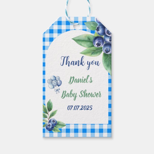 Printable Sweet Beery Classic Gingham Baby Dusche Geschenkanhänger (Vorderseite)