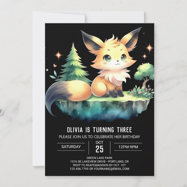 Printable Sweet Fox Birthday Einladung (Vorderseite)