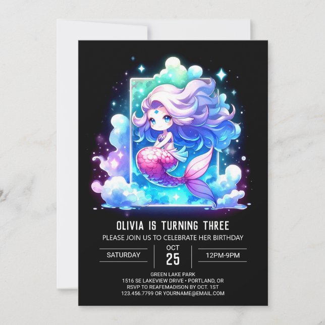 Printable Sweet Mermaid Birthday Einladung (Vorderseite)