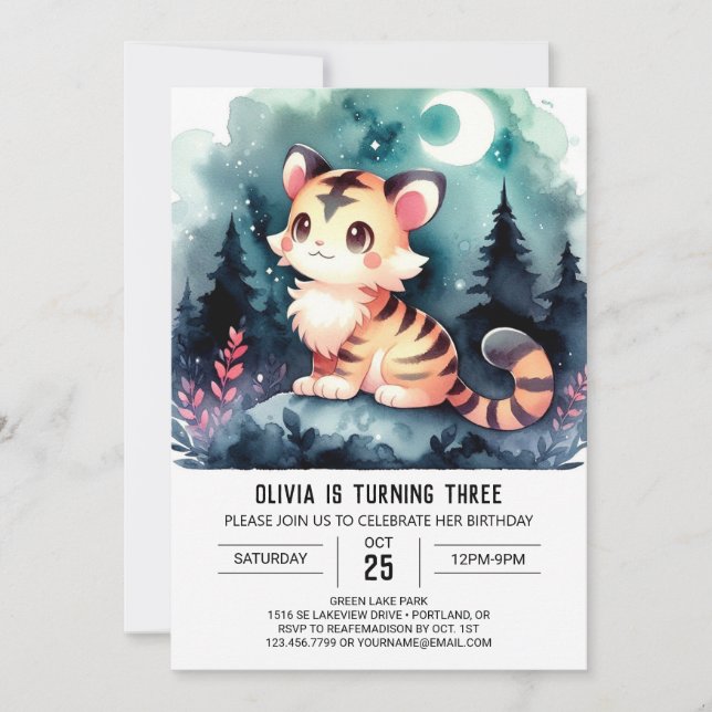 Printable Sweet Tiger Birthday Einladung (Vorderseite)