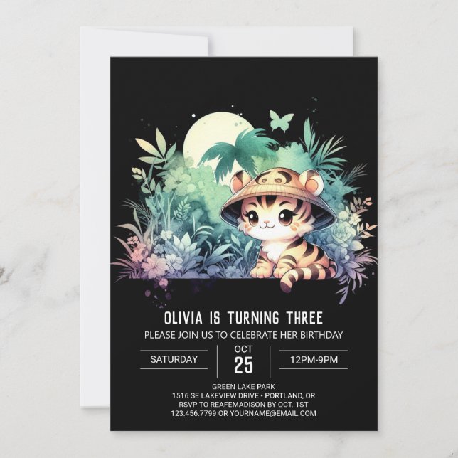 Printable Sweet Tiger Birthday Einladung (Vorderseite)
