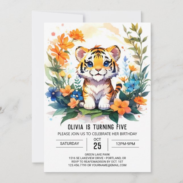 Printable Tiger Boy Birthday Einladung (Vorderseite)