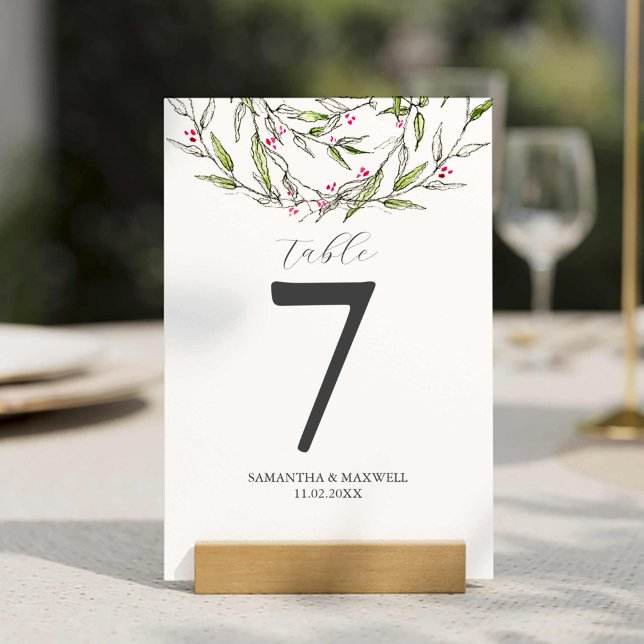 Printable Tischnummer Weihnachten Botanicals (Table number template features unique watercolor and line art botanicals by Victoria Grigaliunas)