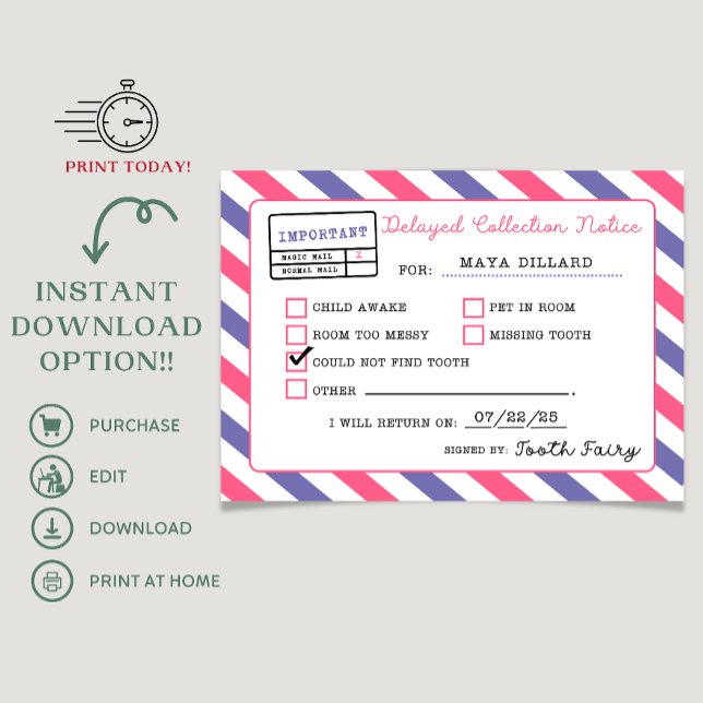 Printable Tooth Fairy Delay Notification Einladung (tooth fairy delay notification, tooth fairy, tooth fairy, forget tooth fairy, tooth fairy design, )