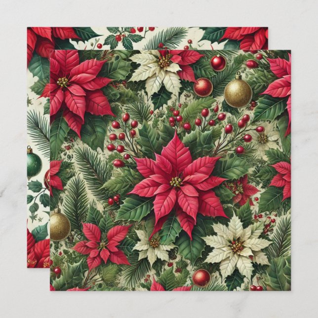 Printable Traditional Red Poinsettia Scrapbook Einladung (Vorne/Hinten)