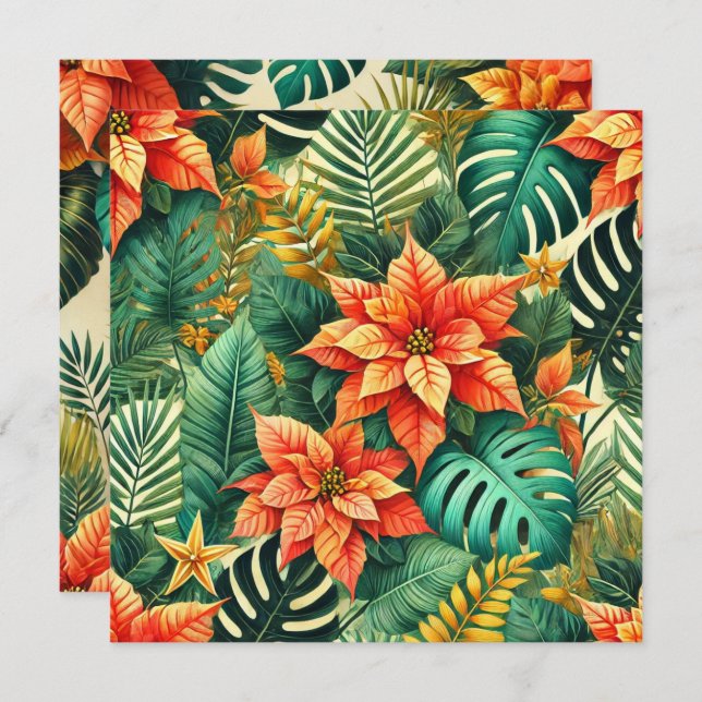 Printable Tropical Christmas Poinsettia Scrapbook Einladung (Vorne/Hinten)