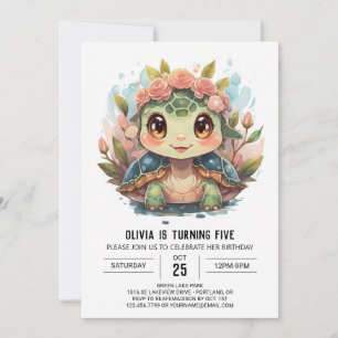 Printable Turtle Girl Birthday Einladung