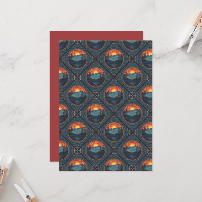 Printable Vintag Wilderness Sunset Mandala Tiled Einladung (Vorderseite/Rückseite Beispiel)