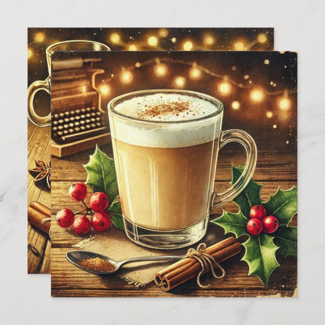 Printable Vintage Christmas Drink Eggnog Latte Einladung (Vorne/Hinten)