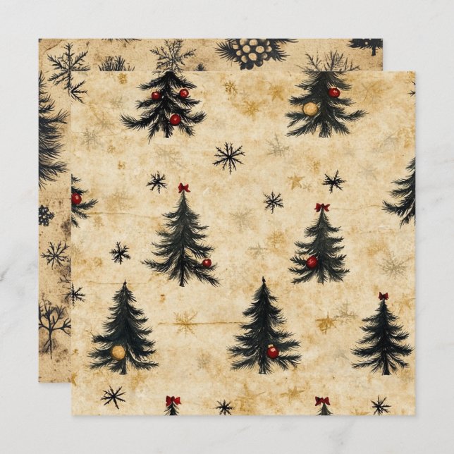 Printable Vintage Christmas Evergreen Pine Trees Einladung (Vorne/Hinten)