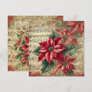 Printable Vintage Christmas Poinsettia Sheet Music Einladung