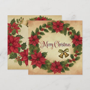 Printable Vintage Christmas Poinsettia Wreath Einladung