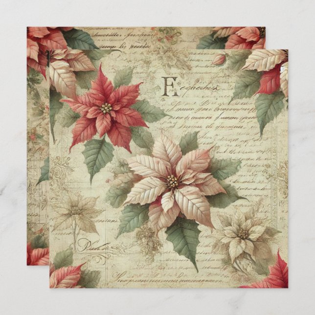 Printable Vintage Poinsettia für Skriptaufnahmen Einladung (Vorne/Hinten)