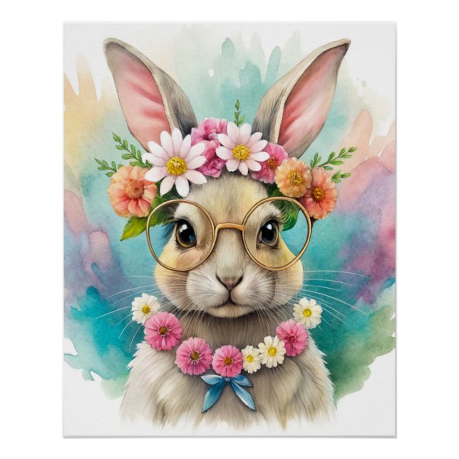 Printable Watercolor Cute Rabbit Wall Poster Art (Vorderseite)