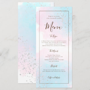 Printable Watercolor Pink Blue Silver Wedding Menu Karte