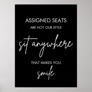 Printable Wedding No Assigned Seats Sign Black Poster