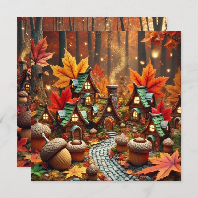 Printable Whimsical Autumn Fairy Village Scrapbook Einladung (Vorne/Hinten)