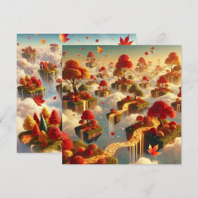 Printable Whimsical Autumn Floating Isle Scrapbook Einladung (Vorne/Hinten)