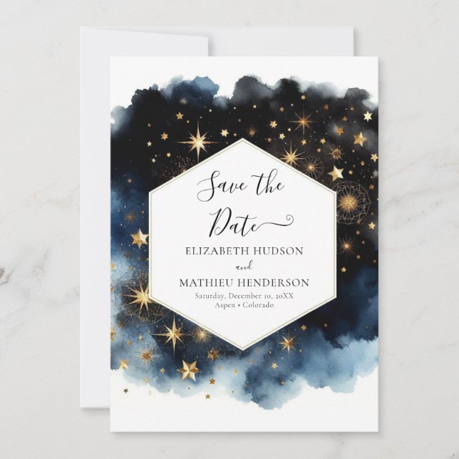 Printable Whimsical Celestial Wedding Save The Date (Vorderseite)