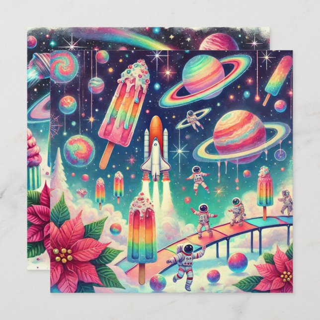 Printable Whimsical Cosmic Poinsettia Scrapbook Einladung (Vorne/Hinten)