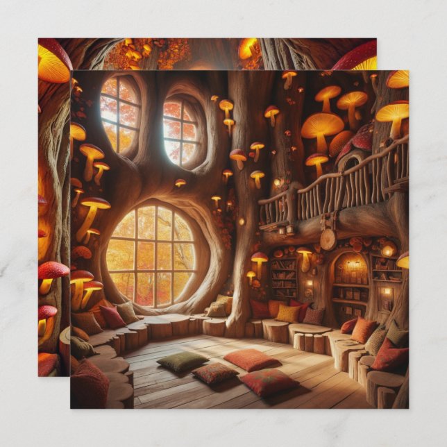 Printable Whimsical Herbst Hollow Tree Scrapbook Einladung (Vorne/Hinten)