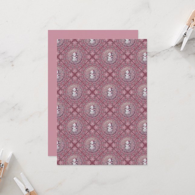 Printable Whimsical Pink Snowman Mandala Geo Tile Einladung (Vorderseite/Rückseite Beispiel)