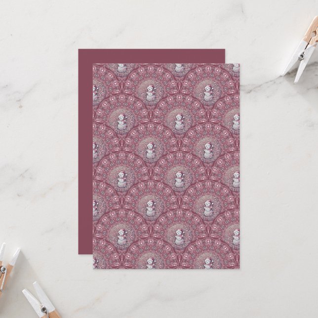 Printable Whimsical Pink Snowman Mandala Scallop Einladung (Vorderseite/Rückseite Beispiel)