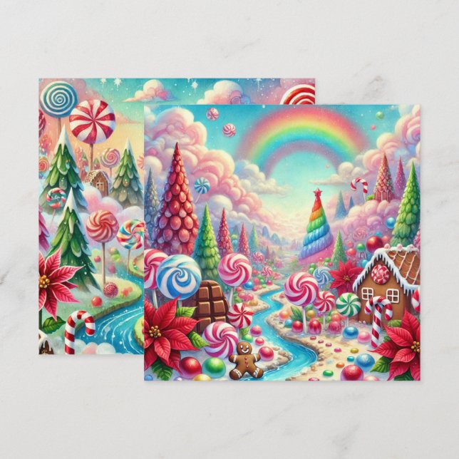 Printable Whimsical Poinsettia Candyland Scrapbook Einladung (Vorne/Hinten)