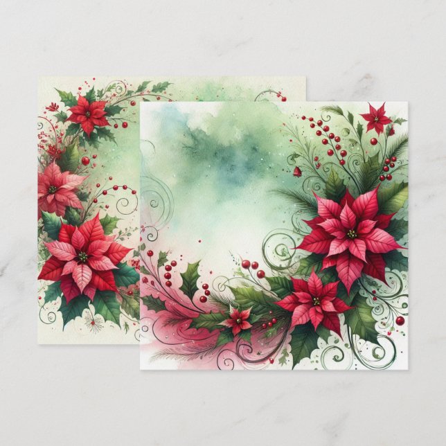 Printable Whimsical Poinsettia Weihnachtsgarland Einladung (Vorne/Hinten)
