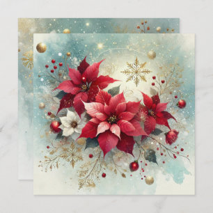 Printable Whimsical Snowy Poinsettia Weihnachten Einladung