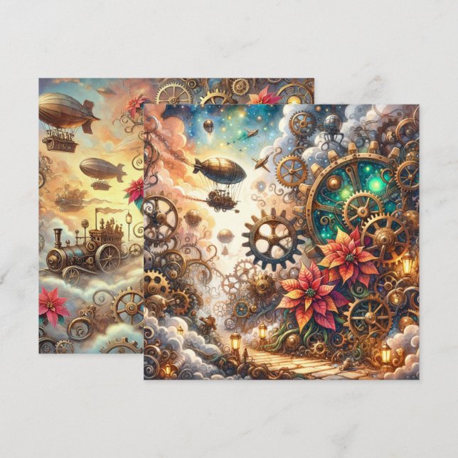 Printable Whimsical Steampunk Poinsettia Scrapbook Einladung (Vorne/Hinten)