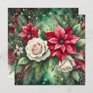Printable Whimsical Winter Poinsettia Evergreen Einladung