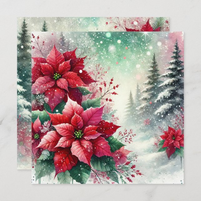 Printable Whimsical Winter Wonderland Poinsettia Einladung (Vorne/Hinten)