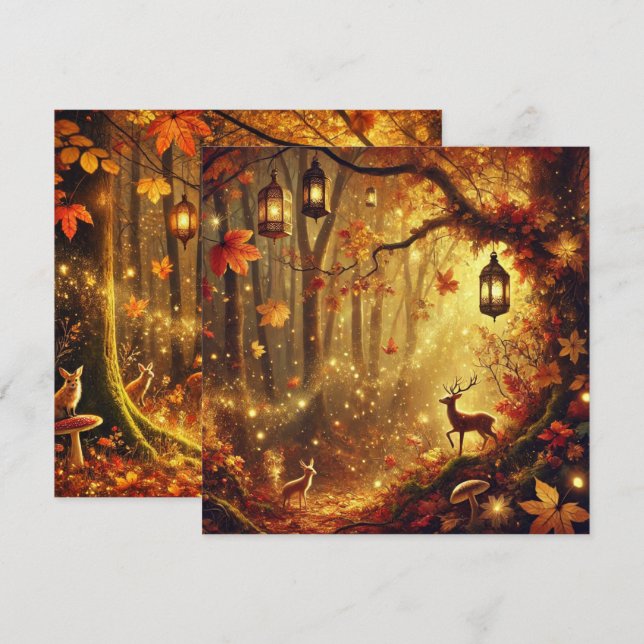 Printable Whimsischer Herbst Golden Forest Scrapbo Einladung (Vorne/Hinten)
