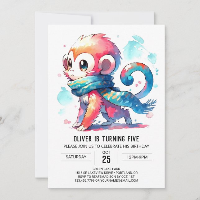 Printed Bohemisch Monkey Birthday Einladung (Vorderseite)
