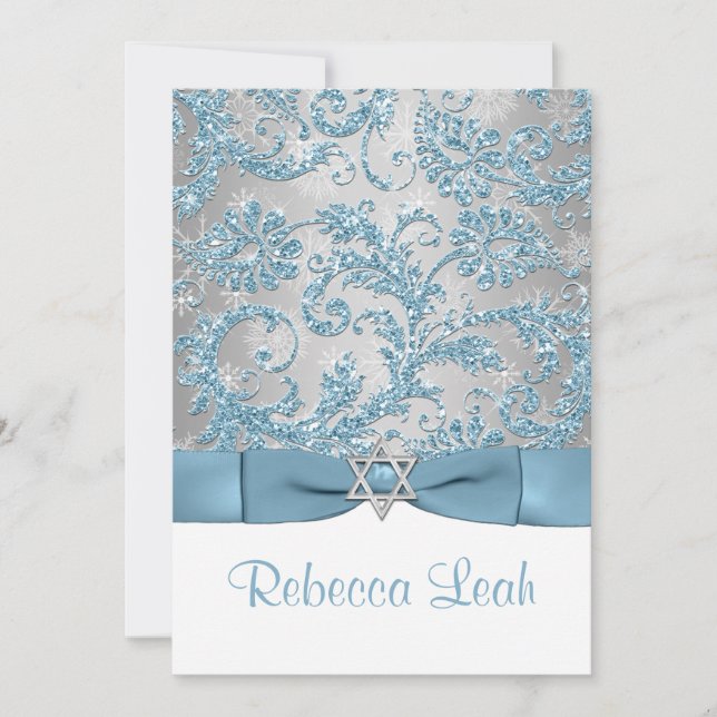 PRINTED Bow - Winter Wonderland Bat Mitzvah Einlad Einladung (Vorderseite)