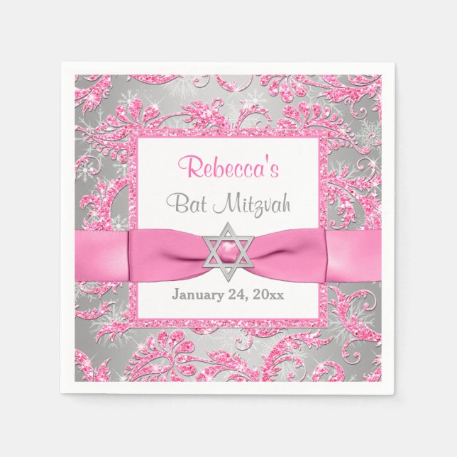 PRINTED Bow, Winter Wonderland Bat Mitzvah Napkins Serviette (Vorderseite)