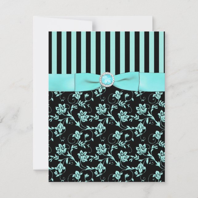 PRINTED RIBBON Aqua Blue, Black Strip RSVP Card (Vorderseite)