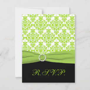 PRINTED RIBBON Black, Green Damask Repcard RSVP Karte