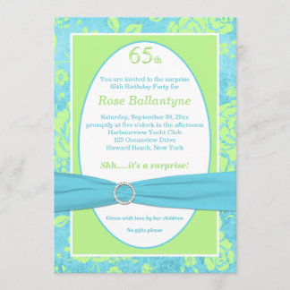 PRINTED RIBBON Blue, Green 65. Geburtstag Einladun Einladung