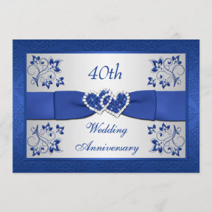 PRINTED RIBBON Blue Silver Floral 40 Jahre Jubiläu Einladung