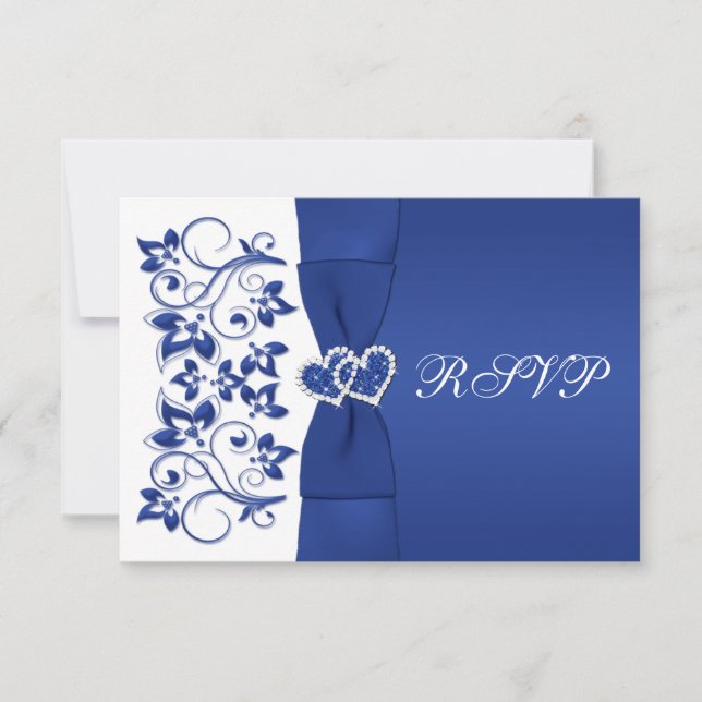 PRINTED RIBBON Blue, White Floral Repcard RSVP Karte (Vorderseite)