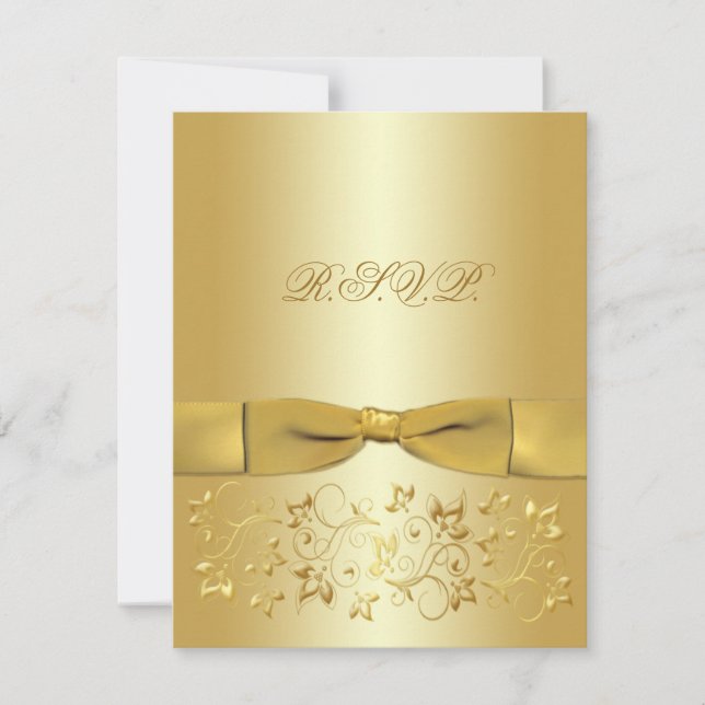 PRINTED RIBBON Gold Floral Repcard RSVP Karte (Vorderseite)
