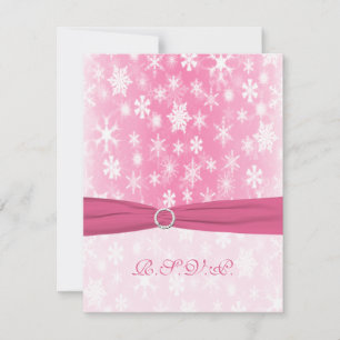 PRINTED RIBBON Pink, White Snowflakes Repcard RSVP Karte