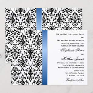 Printed Royal Blue Ribbon and Damask Wedding Einladung