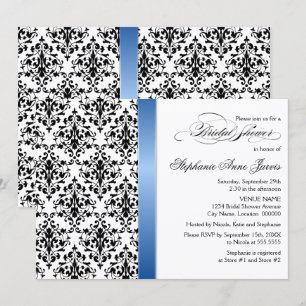 Printed Royal Blue Ribbon Damask Brautparty Einladung