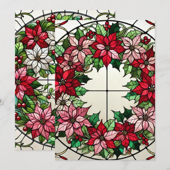 Printflorale Poinsettia Wreath Hartglas Einladung (Vorne/Hinten)