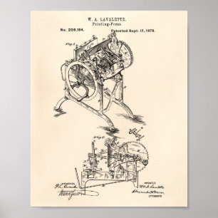 Printing Press 1878 Patent Art Old Peper Poster