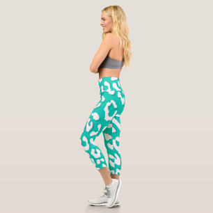 Printminte aus weißem Leopard Capri Leggings